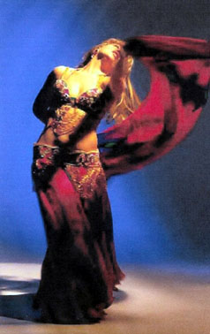 Beautiful, flowing robed belly dancer